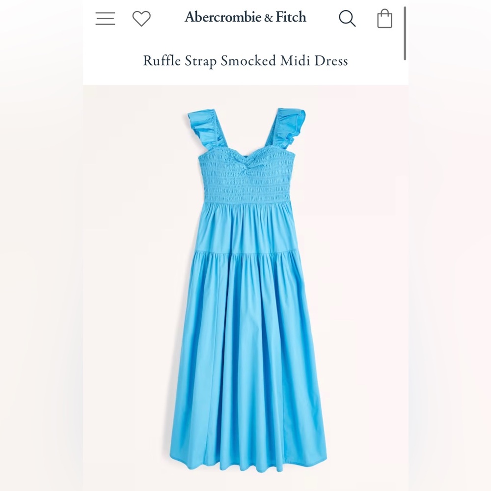 NWT Abercrombie Ruffle Strap Smocked Midi Dress in Size Medium Petite, Blue